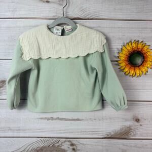 Zara Baby Girls Green Long Sleeve Top‎ with White Scalloped Collar 2-3 Years